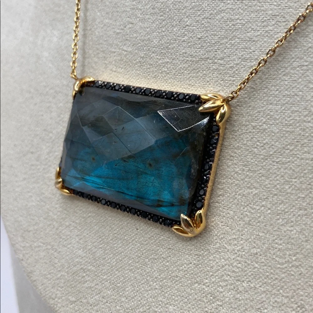 Rarities by Carol Brodie Gold Plated Sterling Labradorite Black Spinel Necklace - Picture 2 of 8